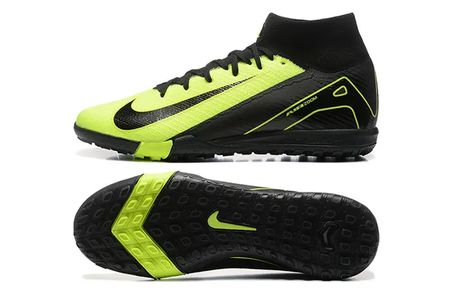 Nike Black Yellow High-Top Sock-Fit Collar Neon Lime Green Accent Overlays Turf Soccer Shoes 9