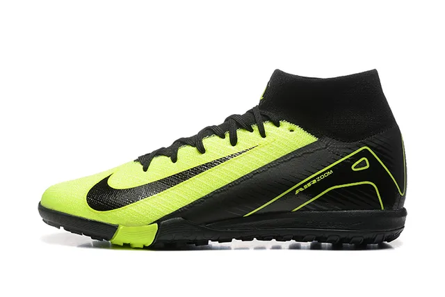 Nike Black Yellow High-Top Sock-Fit Collar Neon Lime Green Accent Overlays Turf Soccer Shoes 10