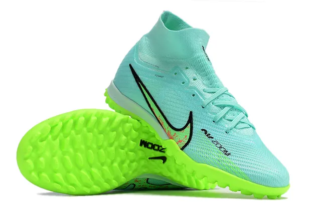 Nike Azul Verde Ajuste Meia Malha Superior Lime Neon Tachinhas Gramado Sapatos de Futebol 2