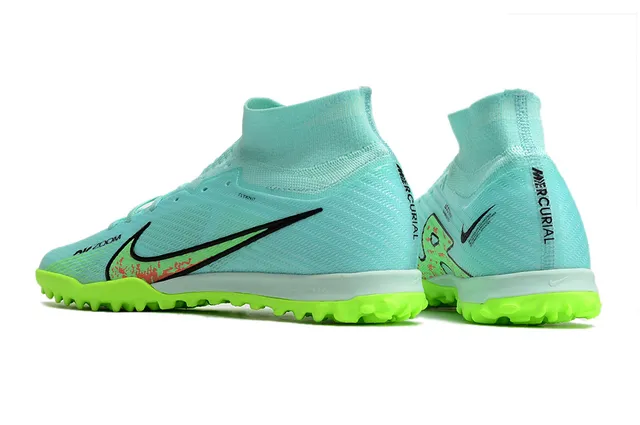 Nike Azul Verde Ajuste Meia Malha Superior Lime Neon Tachinhas Gramado Sapatos de Futebol 4