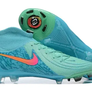 Nike Azul e Rosa Alto Corte Upper Malha Gradient Swoosh Solo Firme Sapatos de Futebol