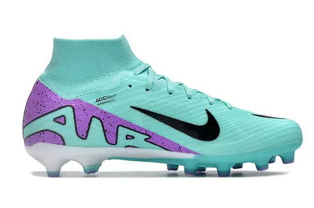 Nike أحذية كرة قدم أزرق أرجواني عالي القطع Flyknit جرافيك موجة بولد للأرض الصلبة 5
