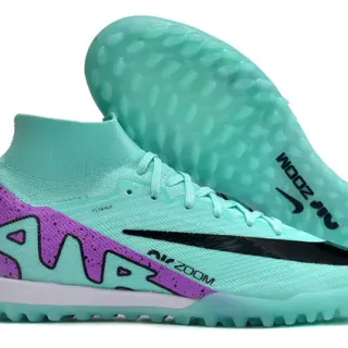 Nike Bleu Violet Haut-Coupé Flyknit Col Tacheté Talon Superposition Pelouse Chaussures de football