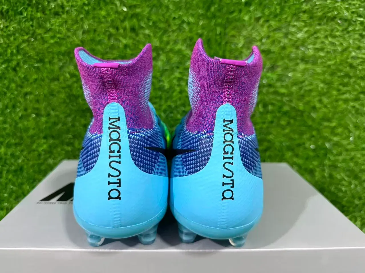 Nike Blue Purple Sock-Fit Knit Upper Translucent TPU Cage Firm-Ground Soccer Shoes 3