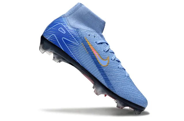 Nike नीला लाल हाई-कट Flyknit अपर इरिडेसेंट Swoosh फर्म-ग्राउंड फुटबॉल जूते 2