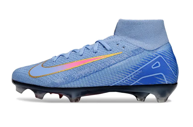 Nike नीला लाल हाई-कट Flyknit अपर इरिडेसेंट Swoosh फर्म-ग्राउंड फुटबॉल जूते 7