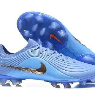 Nike Azul Prata Upper Sintético Acanalado Swoosh Metálico Sapatos de Futebol para Campo