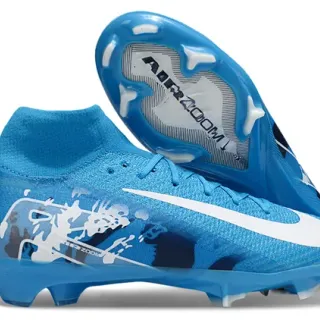 Nike Bleu Blanc Haut Col Ajustement Chaussette Flyknit Upper Soles Firme Chaussures de Football