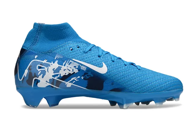 Nike Bleu Blanc Haut Col Ajustement Chaussette Flyknit Upper Soles Firme Chaussures de Football 7
