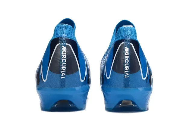 Nike Bleu Blanc Chaussures de Football Coupe Basse Haut en Tricot Superposition Graphique Dynamique Surface Firme 4