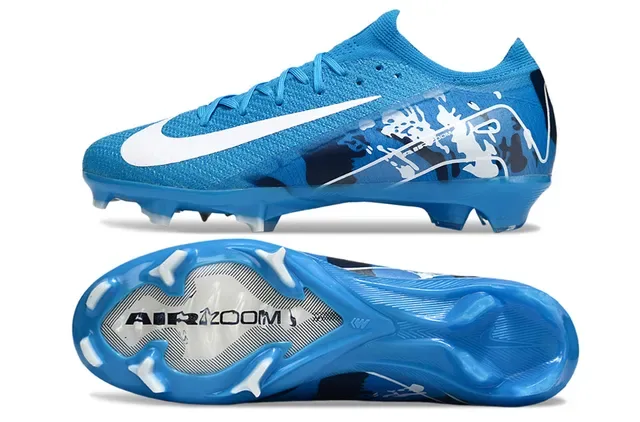 Nike Bleu Blanc Chaussures de Football Coupe Basse Haut en Tricot Superposition Graphique Dynamique Surface Firme 5