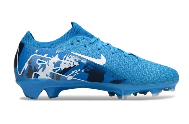 Nike Bleu Blanc Chaussures de Football Coupe Basse Haut en Tricot Superposition Graphique Dynamique Surface Firme 7