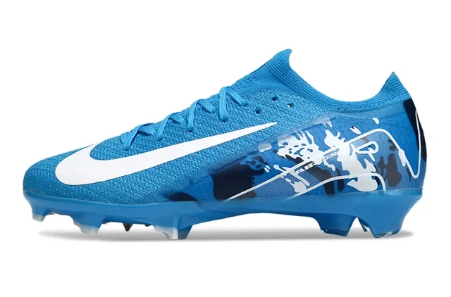 Nike Bleu Blanc Chaussures de Football Coupe Basse Haut en Tricot Superposition Graphique Dynamique Surface Firme 8