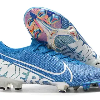 Nike Blue White Low-Cut Sock-Fit Boot Iridescent Holographic Heel Counter Firm-Ground Soccer Shoes