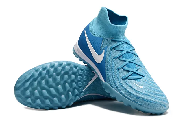 Nike Blue White Sock-Fit Knit Upper Conical Studs Turf Soccer Shoes 3