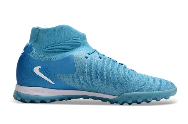 Nike Blue White Sock-Fit Knit Upper Conical Studs Turf Soccer Shoes 7