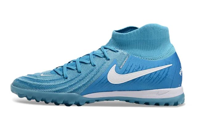 Nike Blue White Sock-Fit Knit Upper Conical Studs Turf Soccer Shoes 8