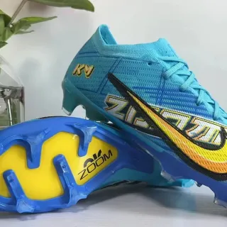 Nike Azul Amarillo Tricot Superior Textura Rayada Superficie Firme Zapatos de Fútbol