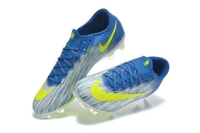 Nike Azul Amarelo Baixo Corte Colar de Ajuste Dinâmico Solo Firme Sapatos de Futebol 2