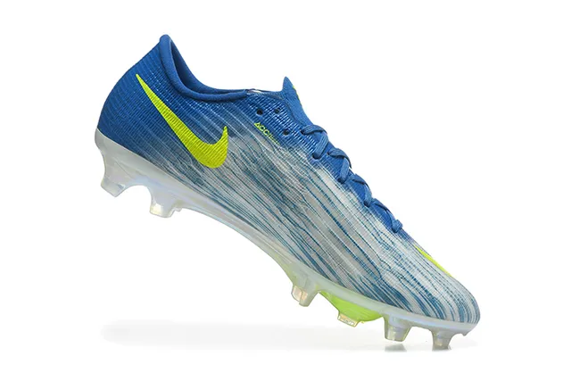 Nike Azul Amarelo Baixo Corte Colar de Ajuste Dinâmico Solo Firme Sapatos de Futebol 3