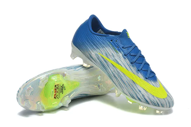Nike Azul Amarelo Baixo Corte Colar de Ajuste Dinâmico Solo Firme Sapatos de Futebol 7