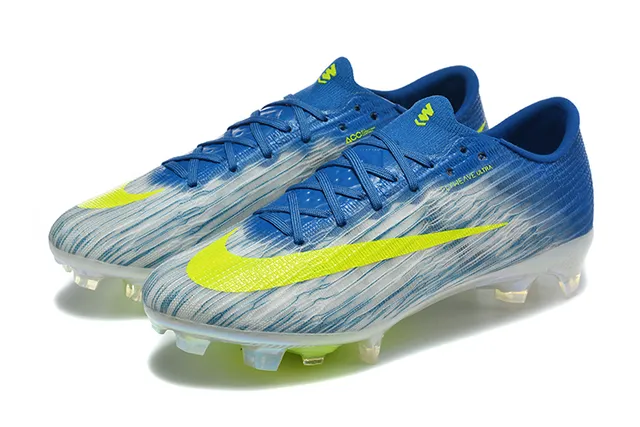 Nike Azul Amarelo Baixo Corte Colar de Ajuste Dinâmico Solo Firme Sapatos de Futebol 8