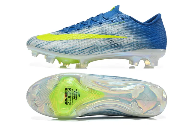 Nike Azul Amarelo Baixo Corte Colar de Ajuste Dinâmico Solo Firme Sapatos de Futebol 9