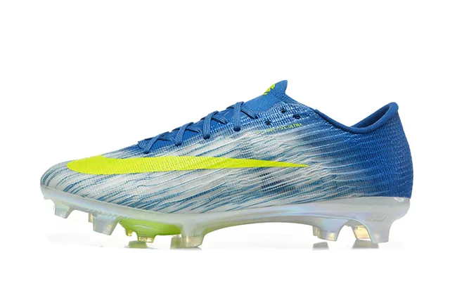 Nike Azul Amarelo Baixo Corte Colar de Ajuste Dinâmico Solo Firme Sapatos de Futebol 10