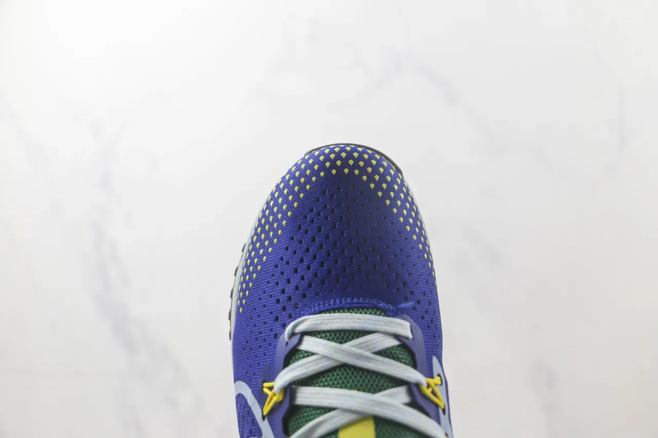 Nike Blue Yellow Perforated Knit Upper Contrasting Grid Toe Cap Running Shoes 6