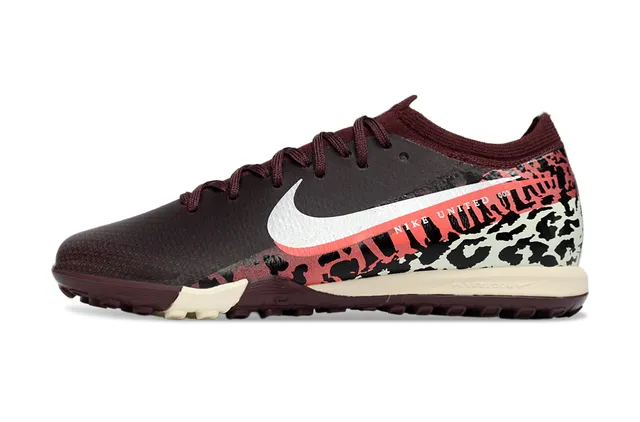 Nike Burgundy Multicolor Leopard-Print Panel Black Upper Turf Soccer Shoes 7