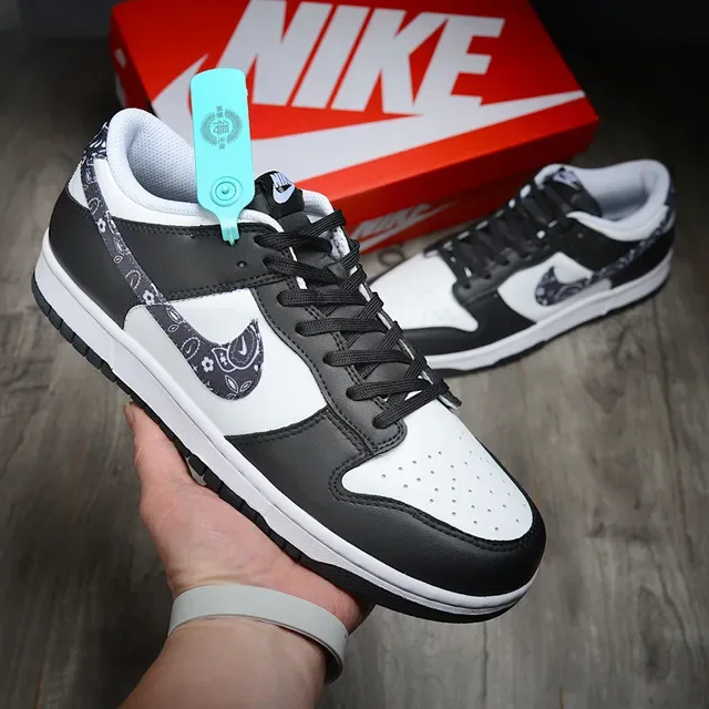 Nike Dunk Low Black White Bandana Print Lifestyle Sneakers 2