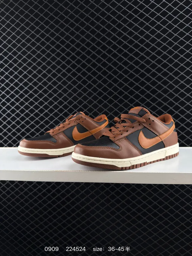 Nike Dunk Low বাদামী এবং কালো চামড়ার স্কেটবোর্ড জুতা 2