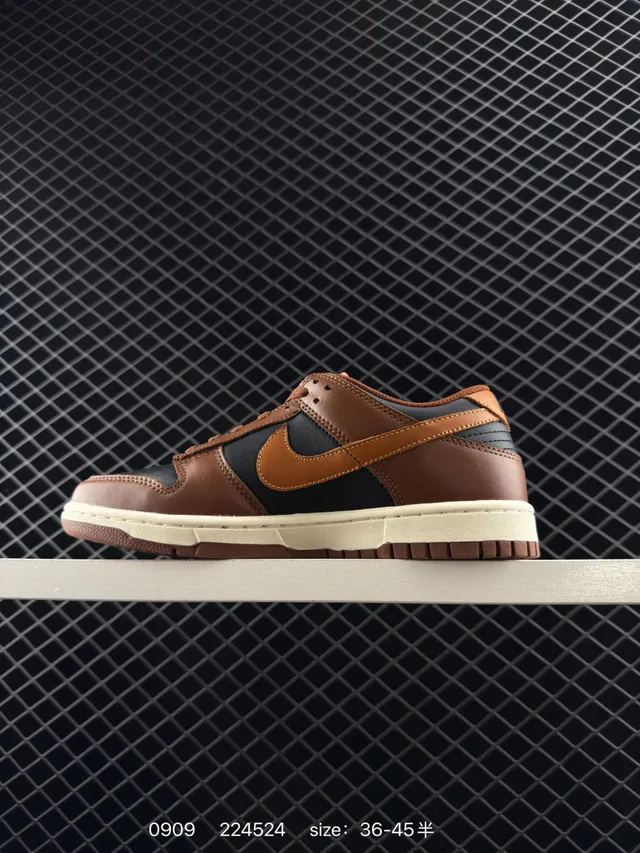 Nike Dunk Low বাদামী এবং কালো চামড়ার স্কেটবোর্ড জুতা 5