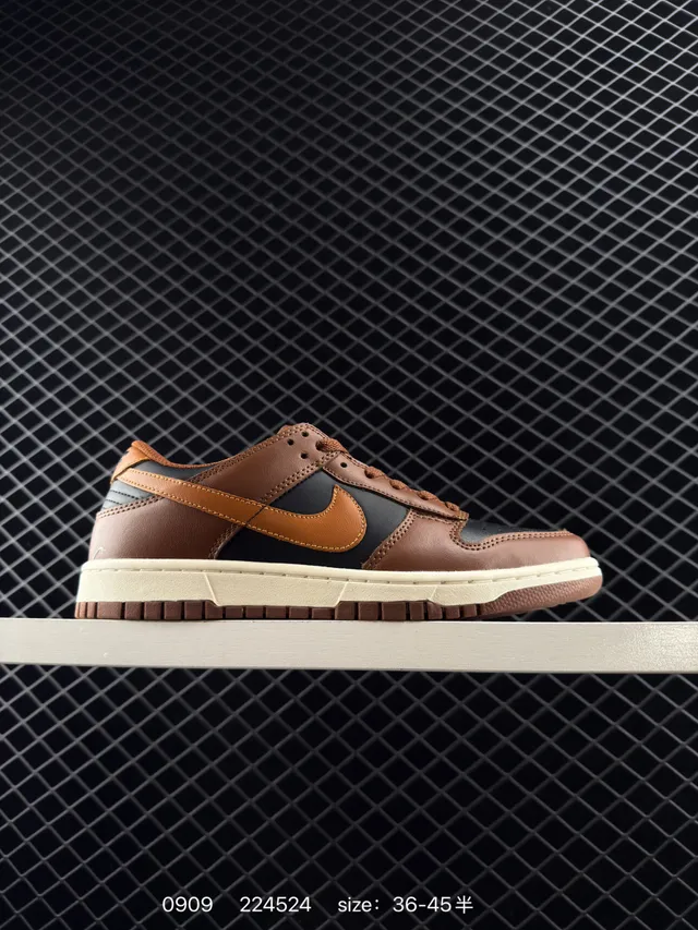 Nike Dunk Low বাদামী এবং কালো চামড়ার স্কেটবোর্ড জুতা 6