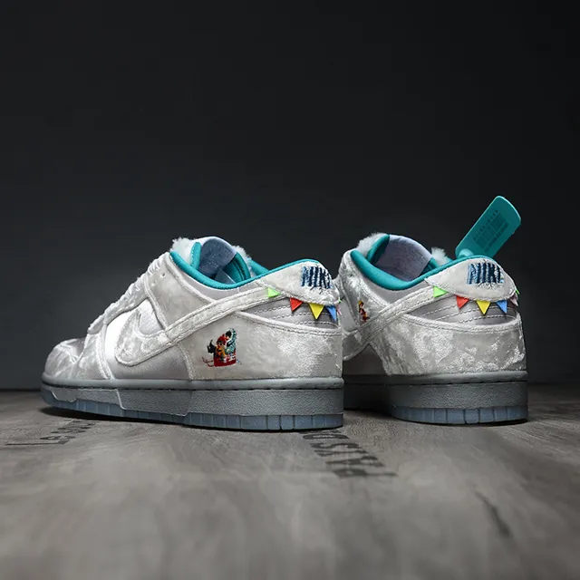 Nike Dunk Low Gray Blue Velvet-Textured Upper Teal Accent Lining Skateboard Shoes 4