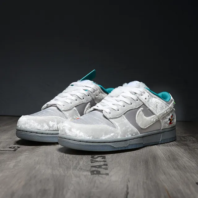 Nike Dunk Low Gray Blue Velvet-Textured Upper Teal Accent Lining Skateboard Shoes 5