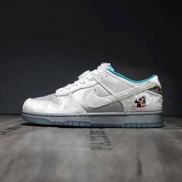 Nike Dunk Low Gray Blue Velvet-Textured Upper Teal Accent Lining Skateboard Shoes 8