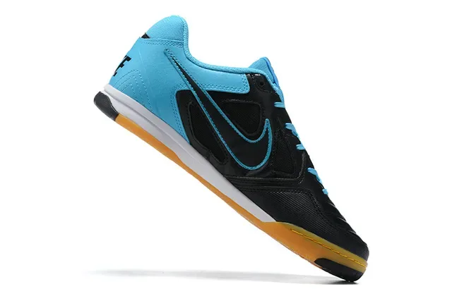 Nike Gato Preto Azul Low-Top Couro Sintético Superior Tênis Indoor de Futebol 5