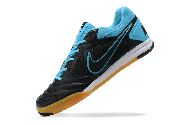 Nike Gato Preto Azul Low-Top Couro Sintético Superior Tênis Indoor de Futebol 6