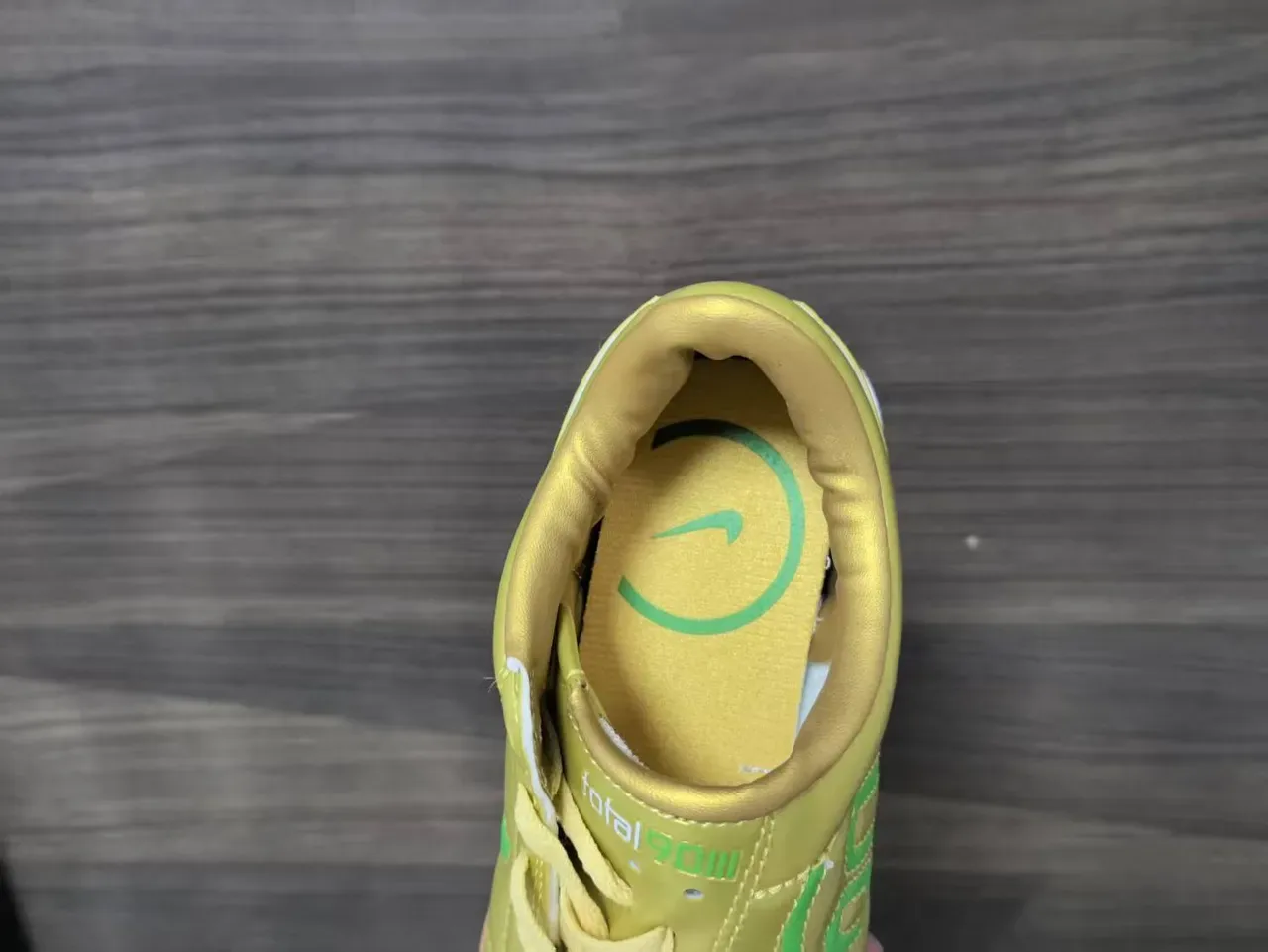 Nike Gold Green Metallic Quilted Upper Swoosh Branding Indoor Soccer Shoes 4