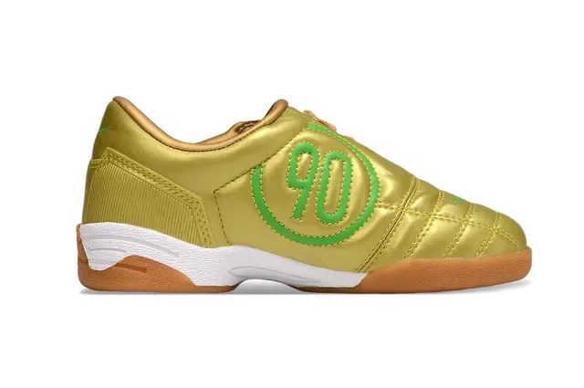 Nike Gold Green Metallic Quilted Upper Swoosh Branding Indoor Soccer Shoes 10