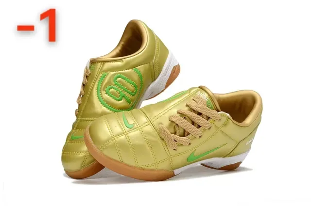 Nike Gold Green Metallic Quilted Upper Swoosh Branding Indoor Soccer Shoes 14