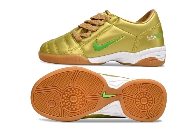 Nike Gold Green Metallic Quilted Upper Swoosh Branding Indoor Soccer Shoes 16