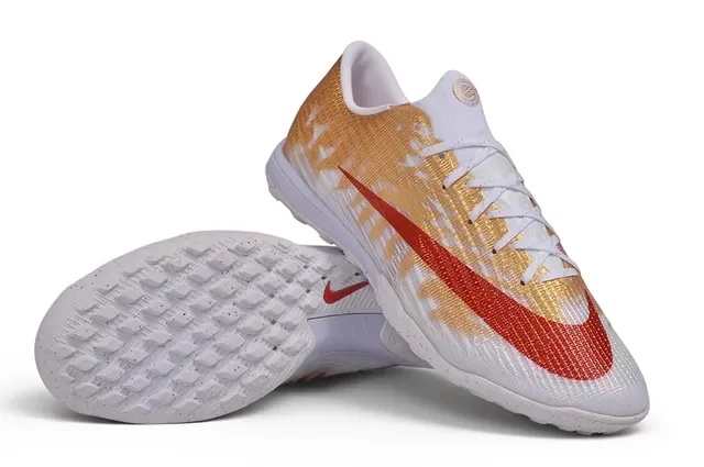 Nike Gold Red Knit Upper Metallic Finish Turf Soccer Shoes 3