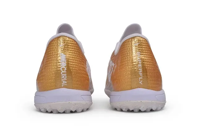 Nike Gold Red Knit Upper Metallic Finish Turf Soccer Shoes 4