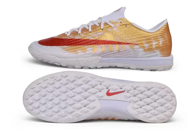 Nike Gold Red Knit Upper Metallic Finish Turf Soccer Shoes 5