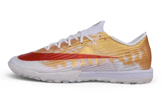 Nike Gold Red Knit Upper Metallic Finish Turf Soccer Shoes 8