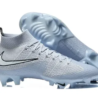 Nike Cinza Azul Flyknit Upper High-Top Sock Collar Firm-Ground Sapatos de Futebol