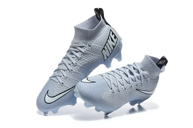 Nike Cinza Azul Flyknit Upper High-Top Sock Collar Firm-Ground Sapatos de Futebol 2