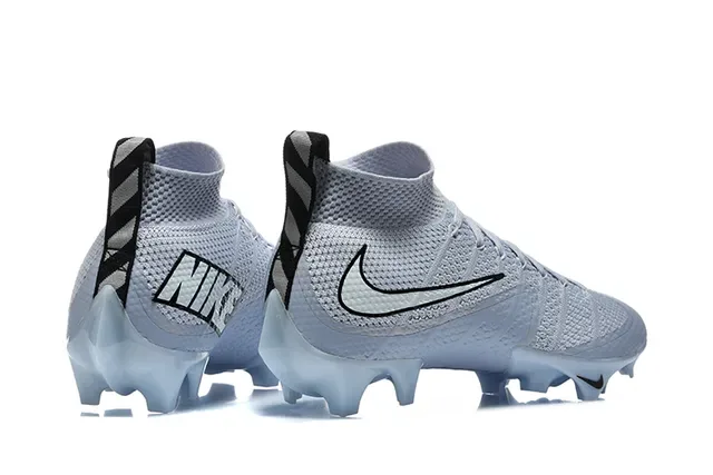 Nike Cinza Azul Flyknit Upper High-Top Sock Collar Firm-Ground Sapatos de Futebol 5